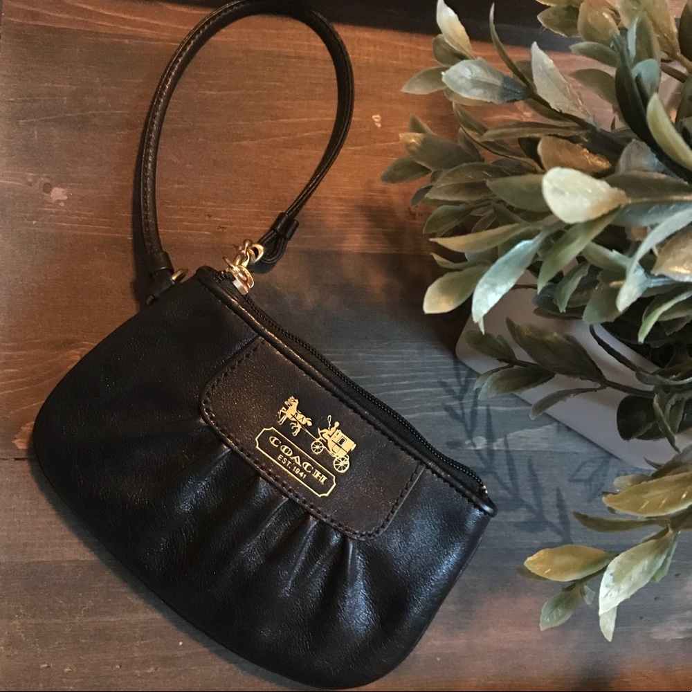 Coach black leather wristlet
